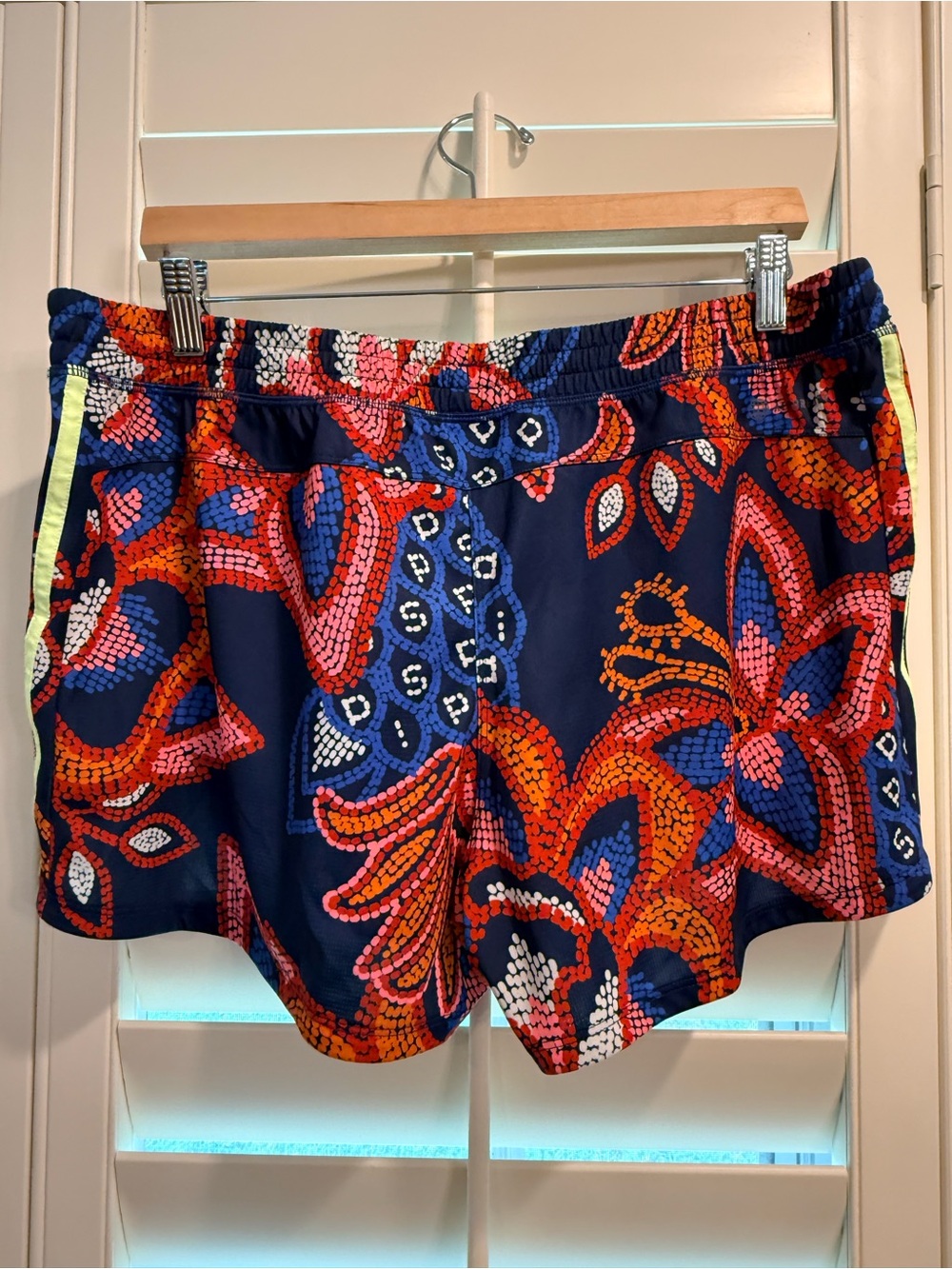 adidas x FARM Rio Women's Brazil Floral Print Athletic Shorts with Neon Stripe - Picture 4 of 6